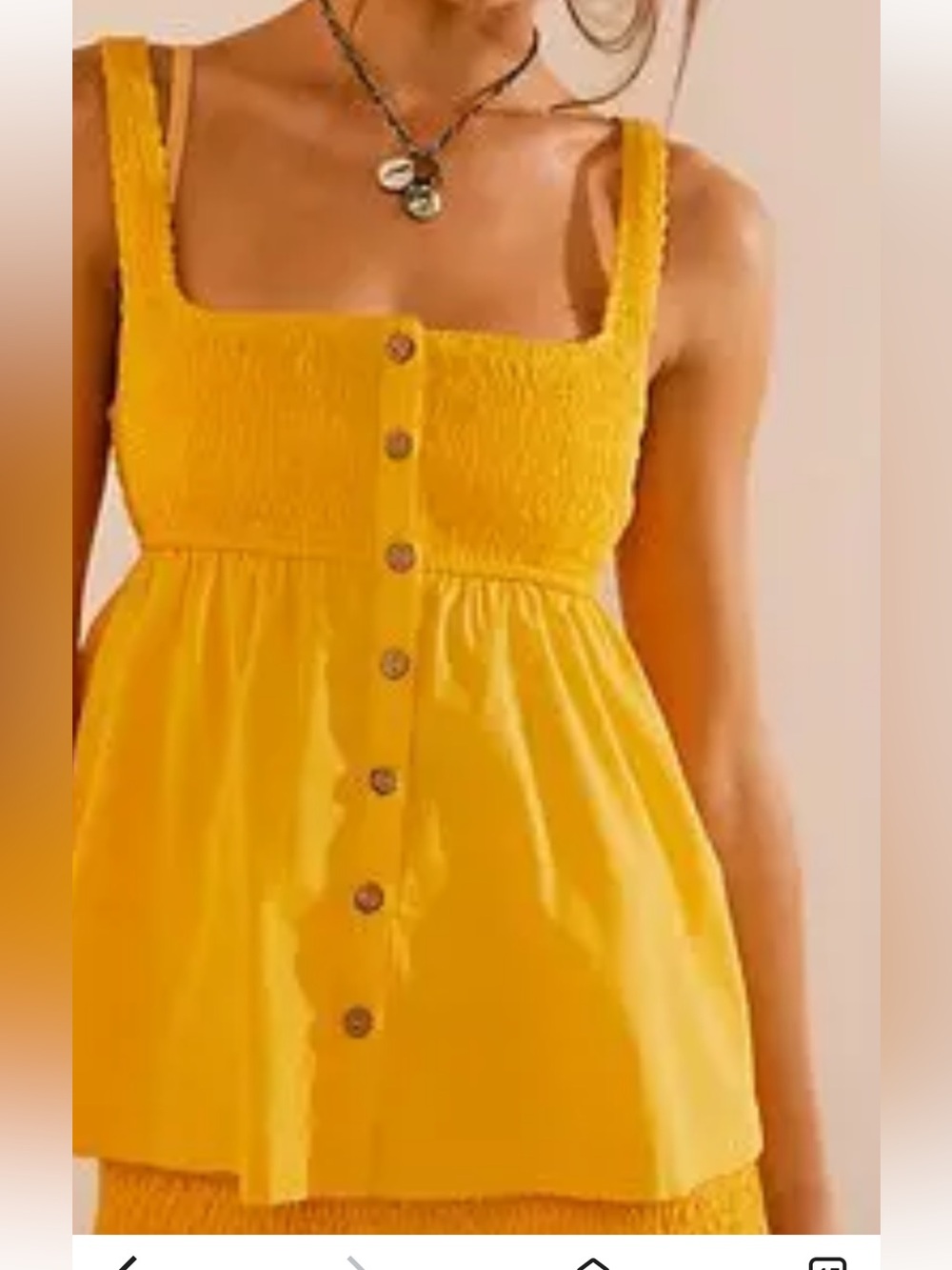 Free People Citrus Ave Smocked Button Front Tank Top Orange S NWT